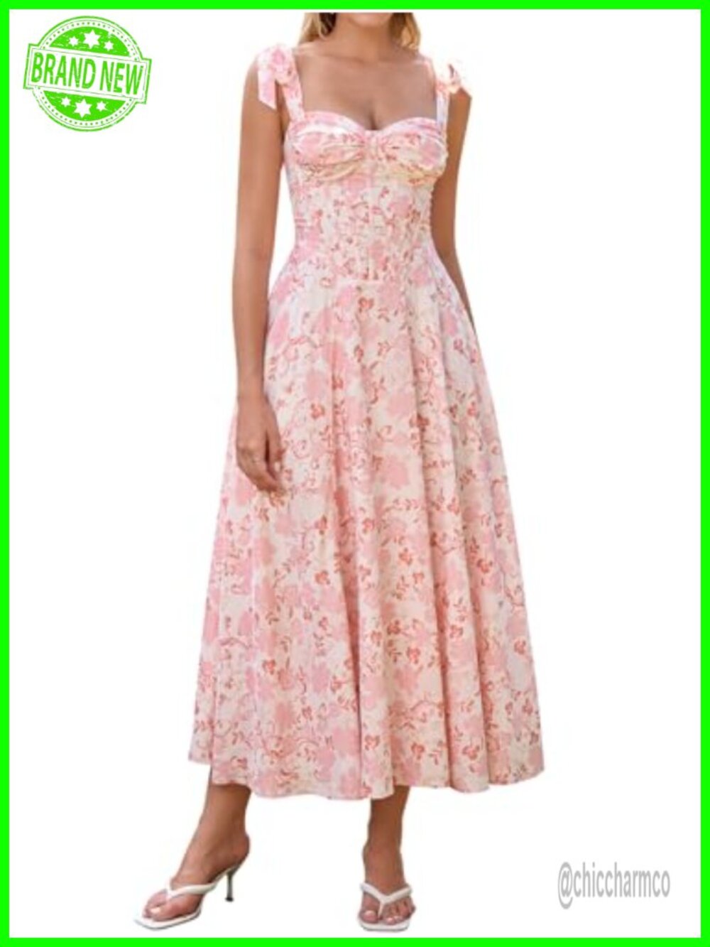 Parthea Corset Midi Dress Sweetheart Bow Straps A-Line Fit & Flare